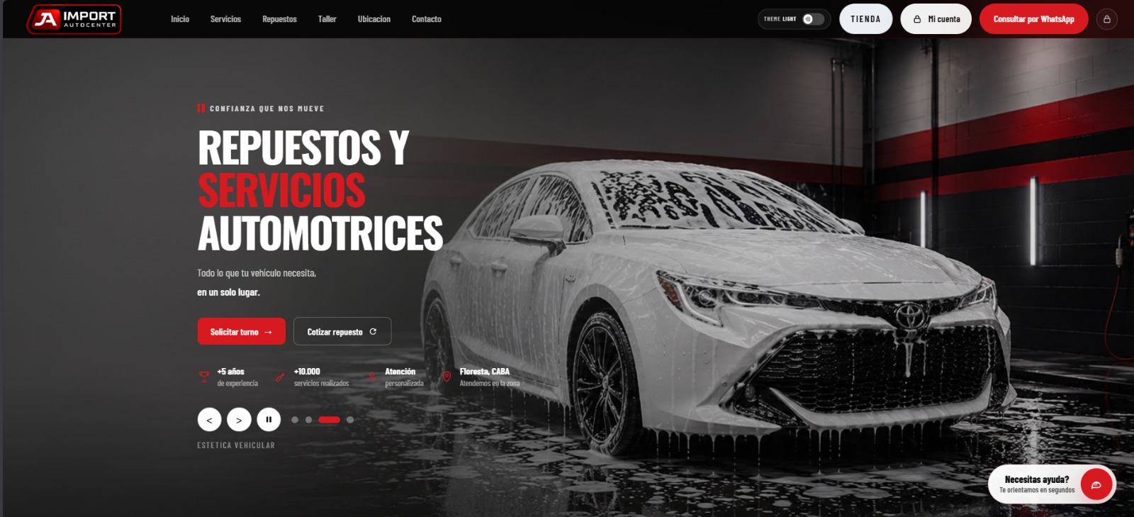 JA Import Autocenter — panel administrativo con órdenes de trabajo y estado del taller